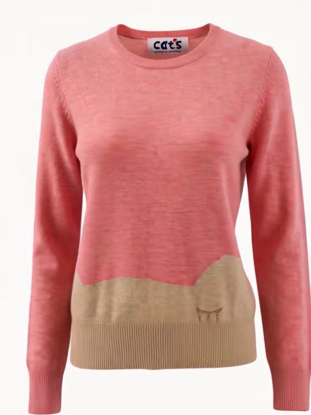 Tsumori Chisato Coral Pink Crewneck with Beige Panel Sweater